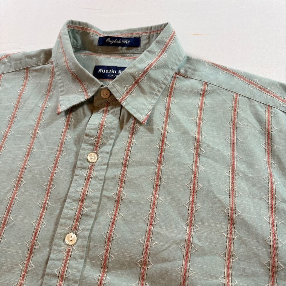 Austin Reed Button Down Shirt Mens Medium English Fit Blue Striped Cotton L/S